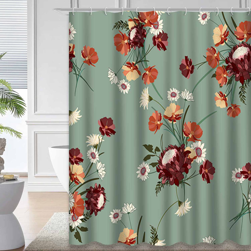 Rideau de douche sans soudure à motif floral avec 12 crochets, L 72 po x l 72 po