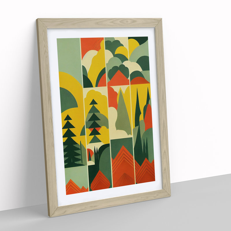 Retro Forest - Framed Print, 64cm H x 46cm W x 2cm D, Oak Framed
