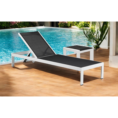 Aynura 76" Long Reclining Chaise Lounge Set with Table