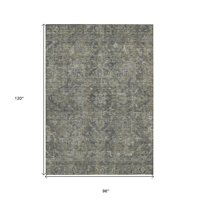 Tapis intérieur lavable antidérapant oriental brun et noir 8 pi x 10 pi