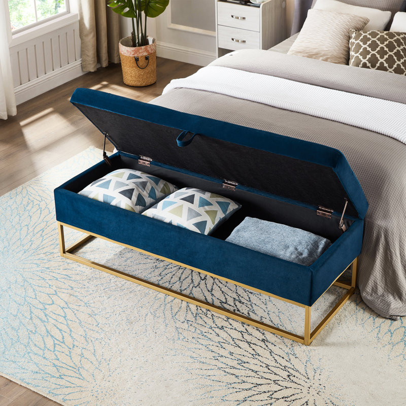 58.6" Front Organizer Bench In Navy Blue Velvet With Storage Space Hallway Shoe Spacious Interior, Navy Blue