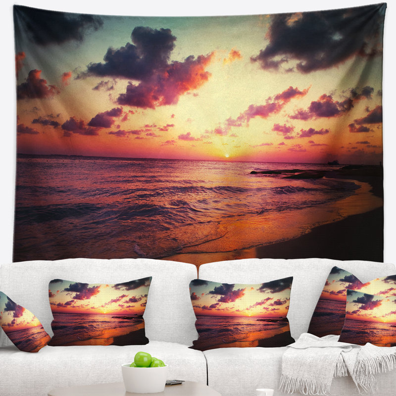 Tapisserie de mer pour le coucher de soleil sea shore sea, H 32 po x l 39 po