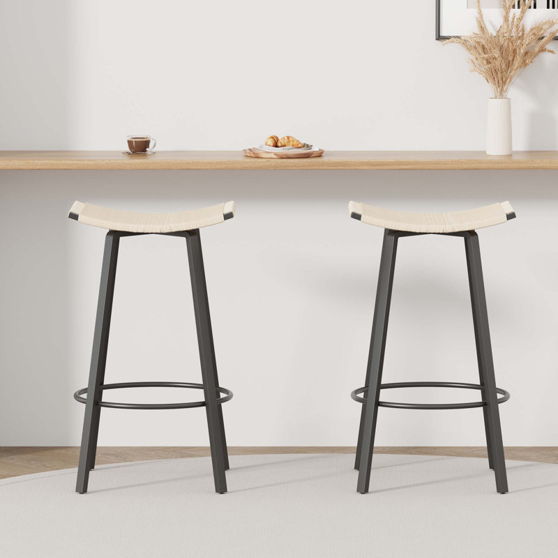 Counter Height Backless PVC Weaving Bar Stools With Round Footrest (2PCS Sets)