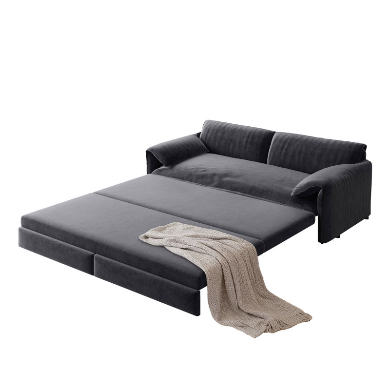 Causeuse-lit futon avec canapé-lit convertible Flum, Velours gris velours