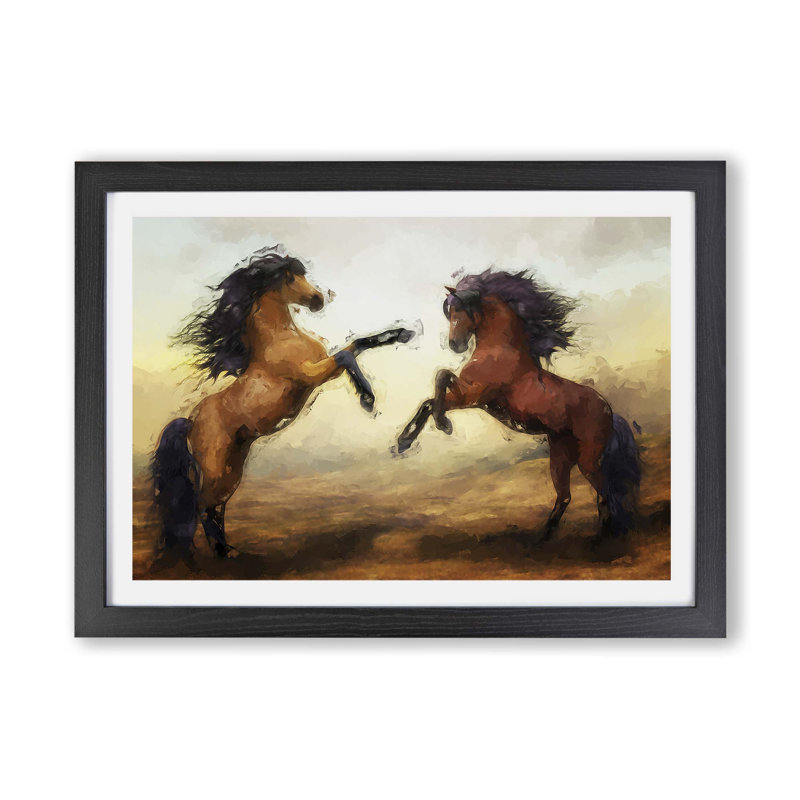 Two Wild Stallion Horses - Framed Print, 33cm H x 45cm W x 2cm D, Black