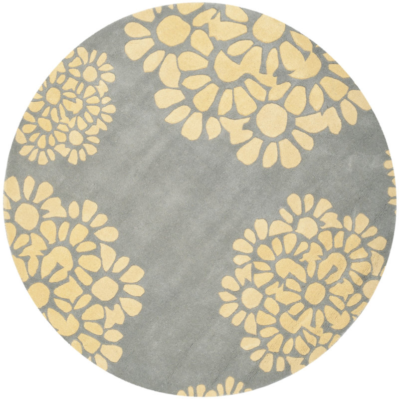 Tapis floral en laine / coton touffeté à la main Coreatha, Rond 6 pi