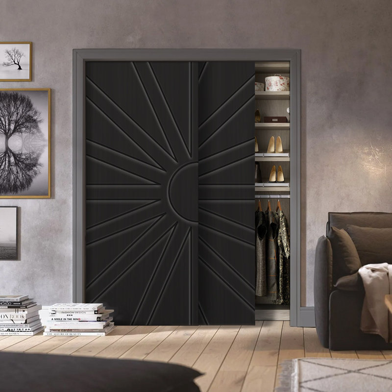 Portes de placard coulissantes à panneaux et en bois, Noir, 60 po x 96 po