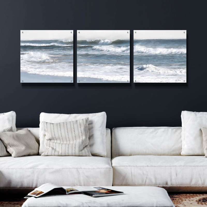 «Ocean Panorama» par Lori Deiter, art mural en verre acrylique, ensemble de 3 pièces, H 24 po x l 72 po