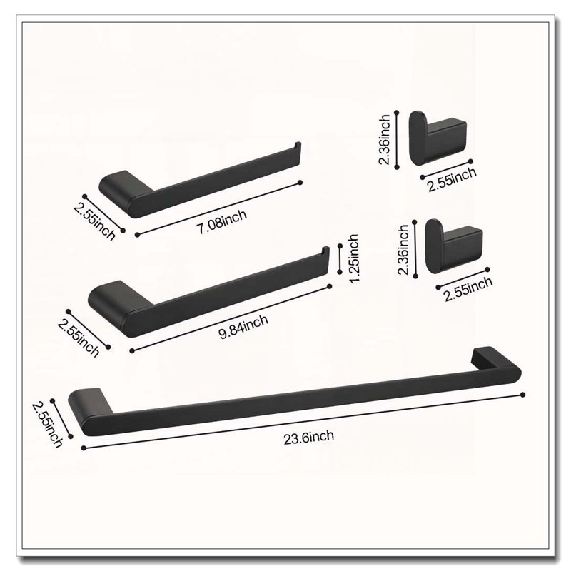 5-Piece Stainless Steel Bathroom Hardware Set, Matte Black