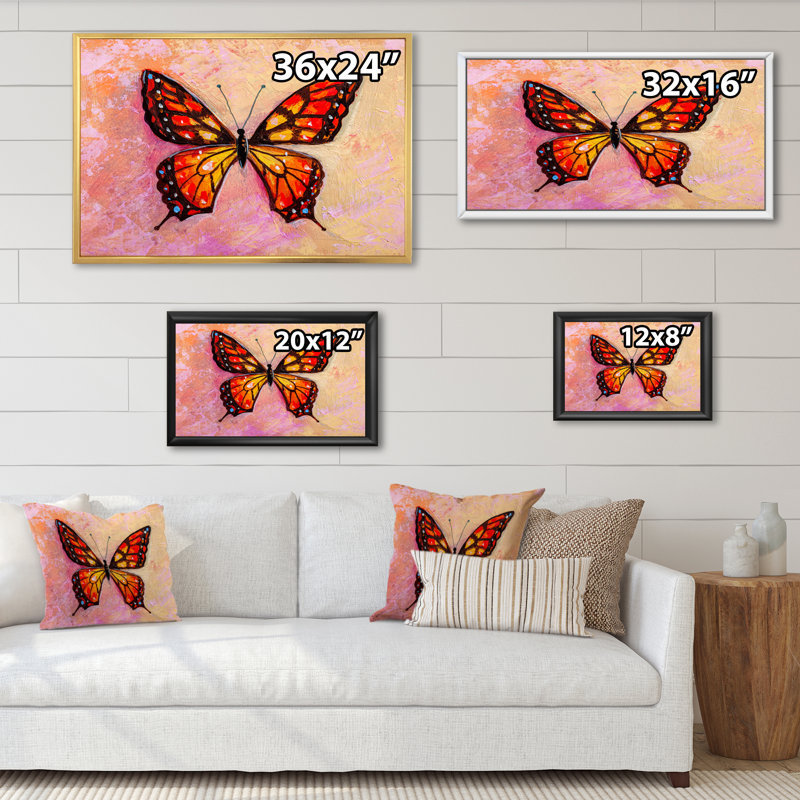 Abstrait papillon monarque II - reproduction d'art sur toile traditionnelle, H 8 po x l 12 po x P 1 po, Cadre flottant doré