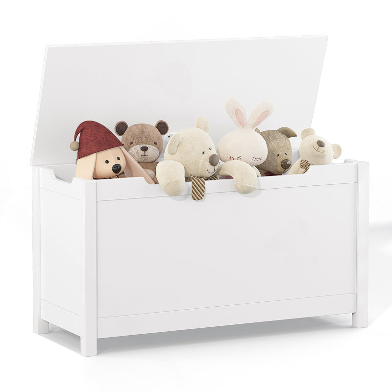 Coffre à jouets / banc en bois pour enfants avec couvercle à charnière de sécurité pour enfants de 3 ans et plus