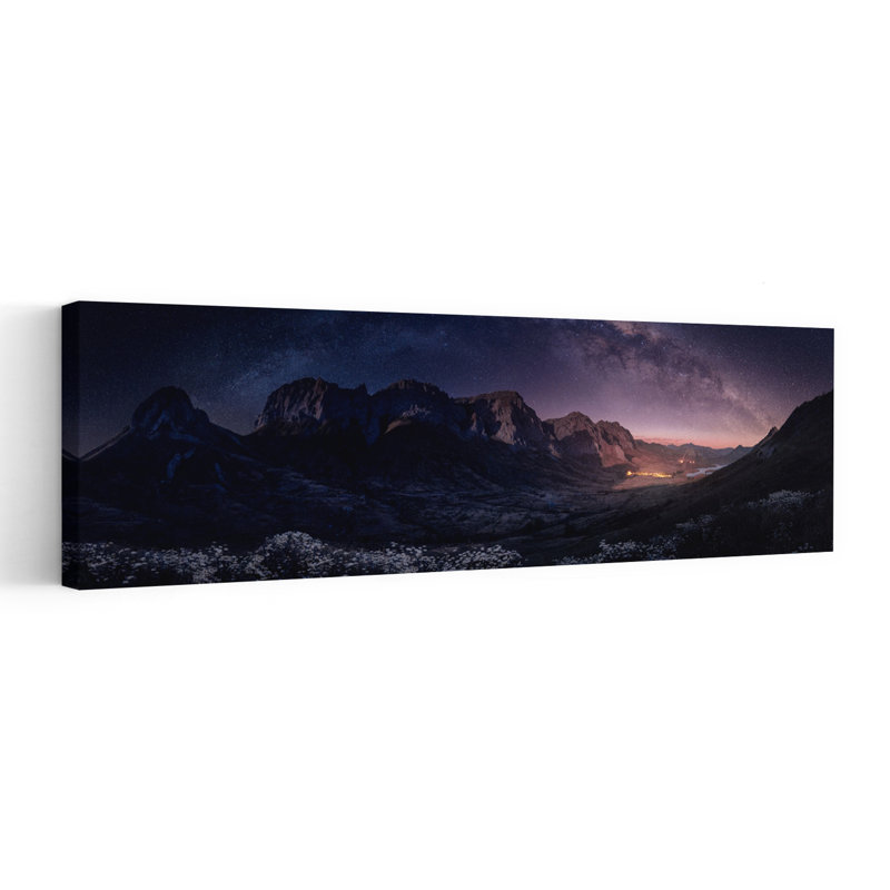 Milky Way Mountain Night 1 Piece Wrapped Canvas Panoramic Wall Art, 30.48 cm H x 91.44 cm W