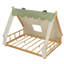 Lit de cabane en bois avec tente de jeu en tissu et guirlande lumineuse suspendue, blanc