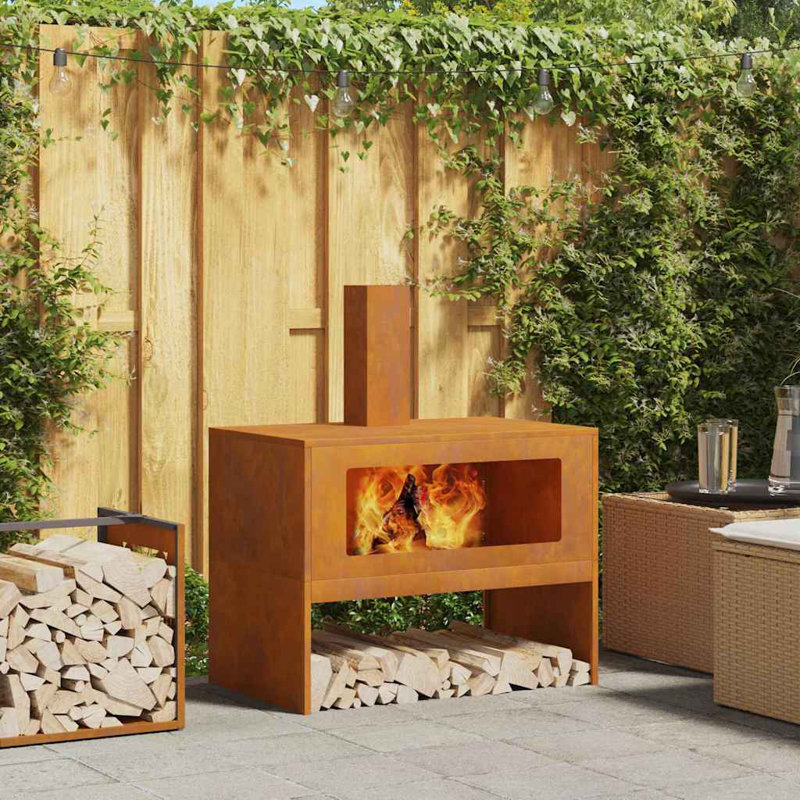 Steel Fire Pit, Brown, 96cm H x 50cm W x 80cm D