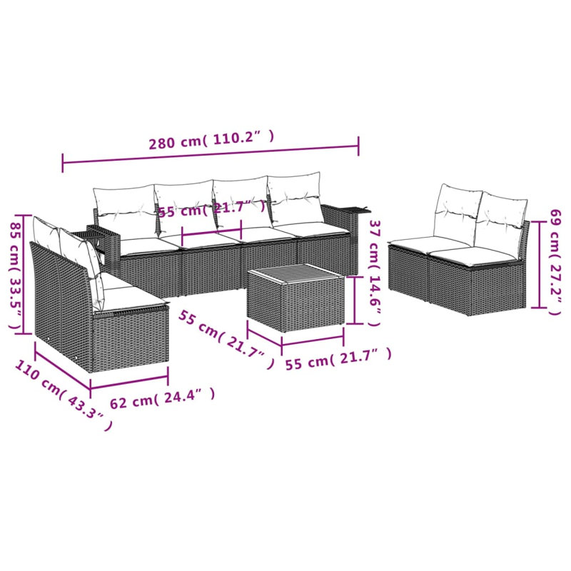 Ensemble de canapé de jardin Vidaxl gris