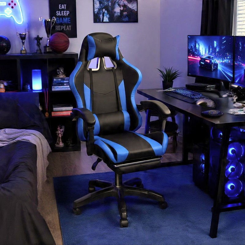 Neuro Fully Adjustable Gaming Computer Chair with Footrest and Lumbar Support, Blue Black