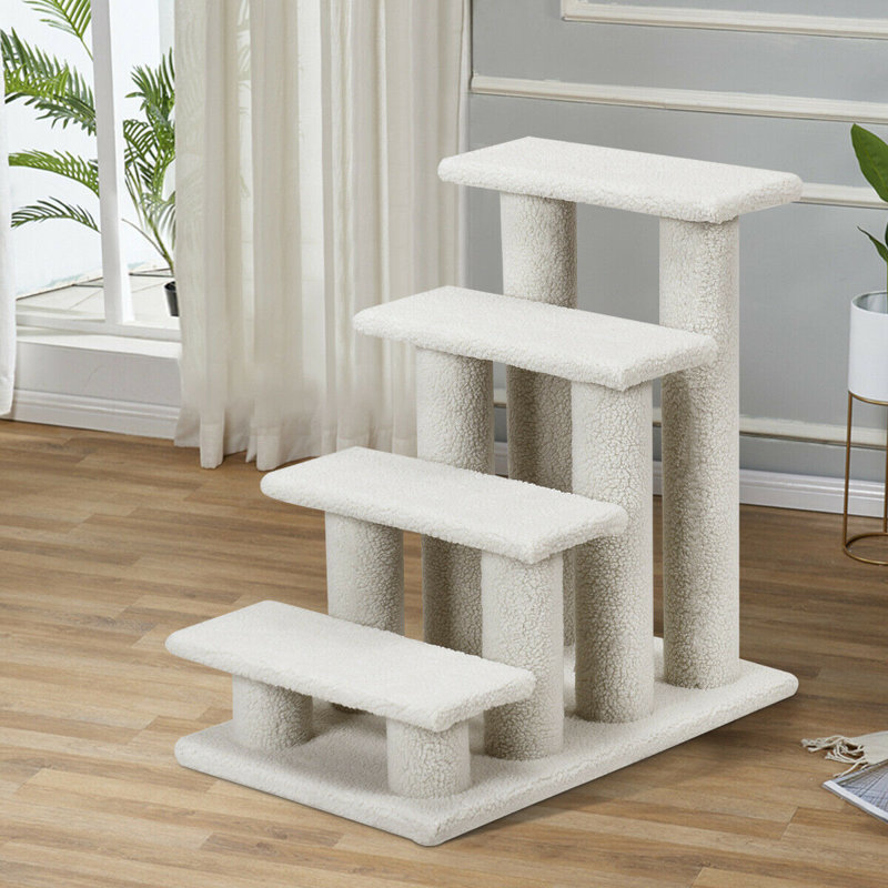 Tucker Murphy Pet™ 24'' 4-step Pet Stairs Carpeted Ladder Ramp 8 Scratching Post Cat Tree Climber, Beige