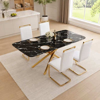 Modern Dining Set With Faux Leather Chairs