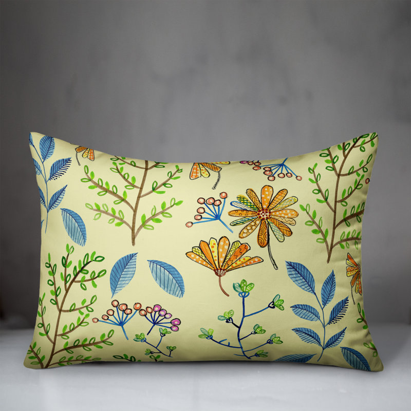 Coussin décoratif floral intérieur / extérieur en polyester, 18"H x 25"W, Jaune