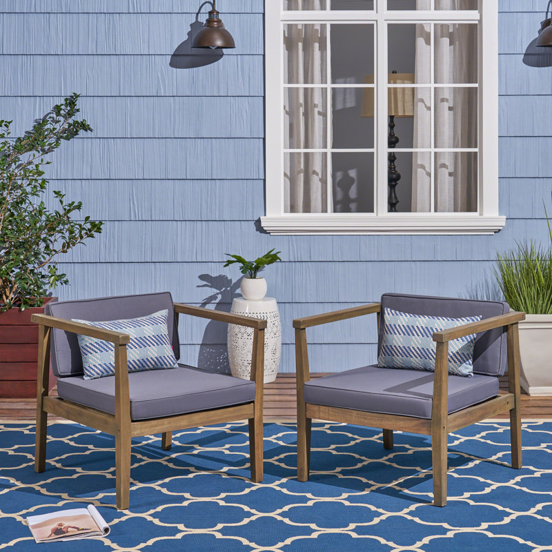Chaise de patio avec coussins Adalhard, Structure en teck / coussin bleu sarcelle foncé
