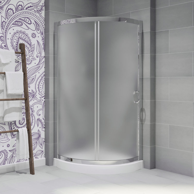 OVE Decors Breeze 40 in. Framed Round Shower Kit w/ Frosted Glass, Base in Chrome Finish