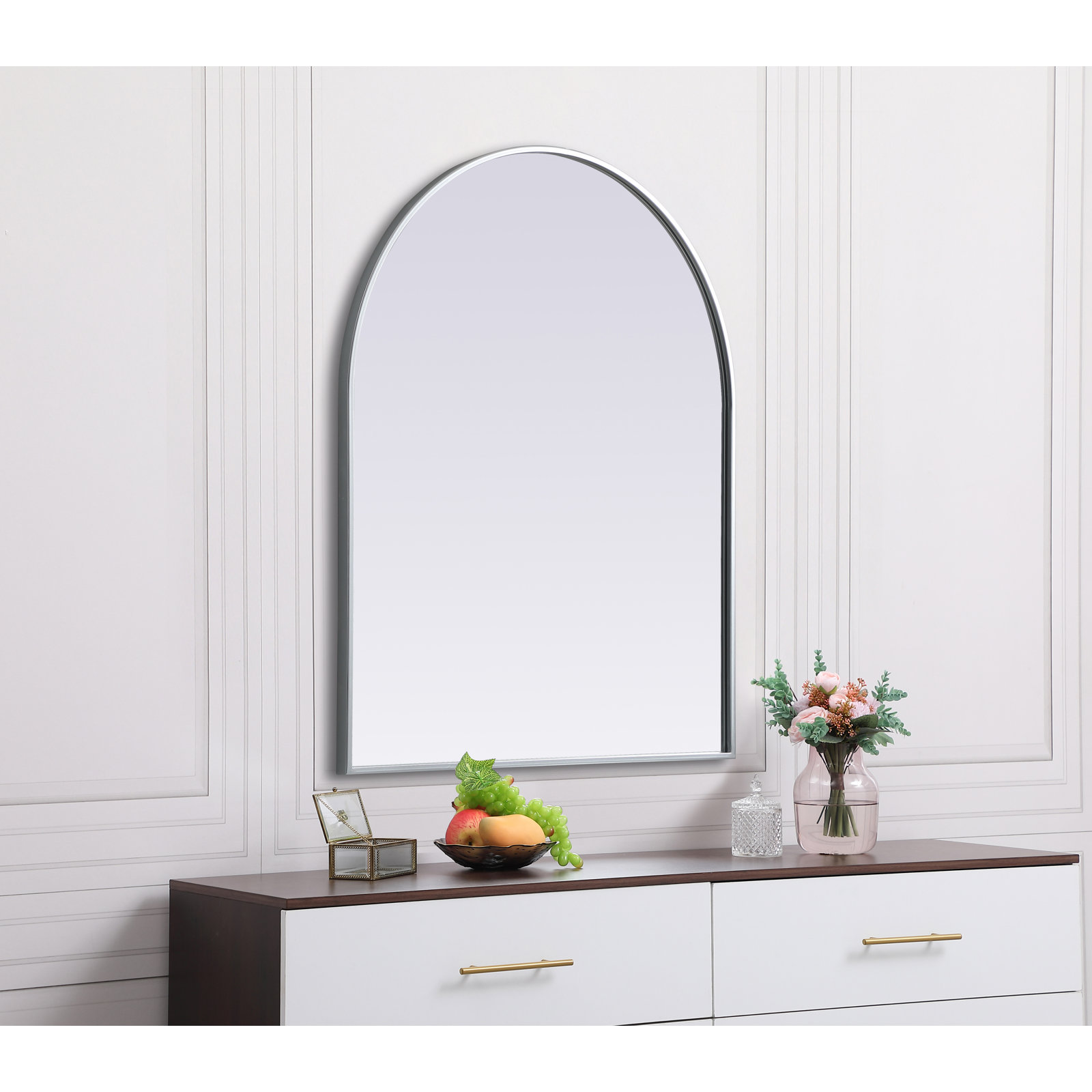 Sabine Metal Arch Wall Mirror, Silver, 36" x 30"