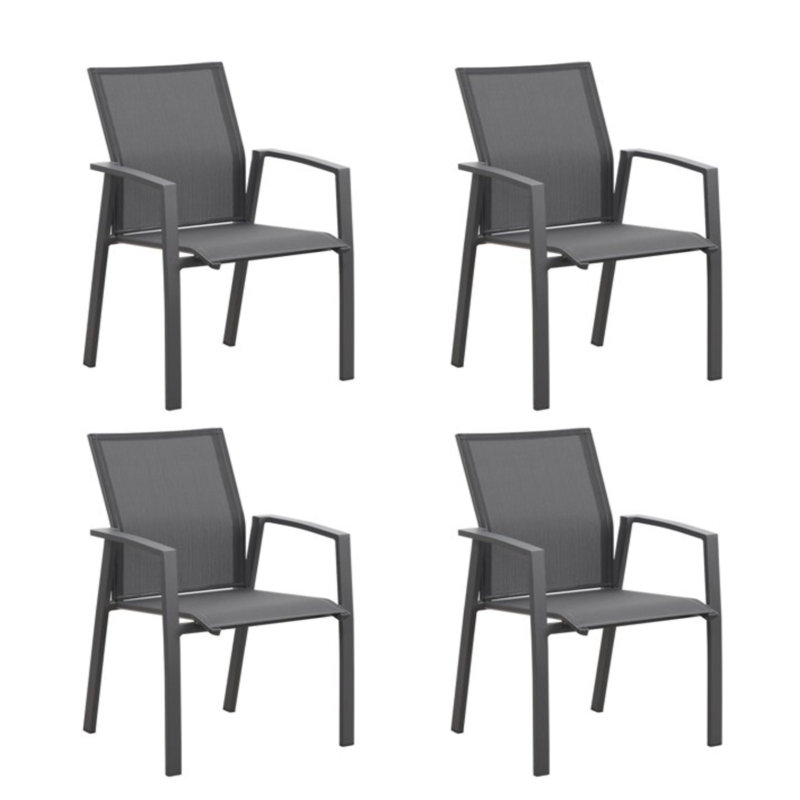 Ensemble de 4 chaises de patio en aluminium, Gris
