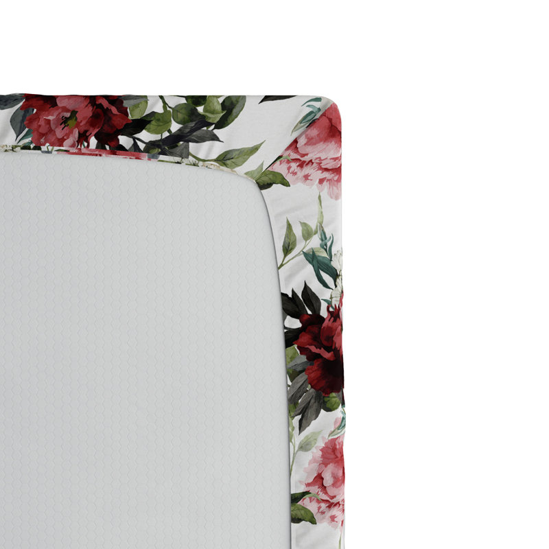 Microfiber Floral Fitted Sheet, Twin Fitted Sheet, Red/Green Floral 18