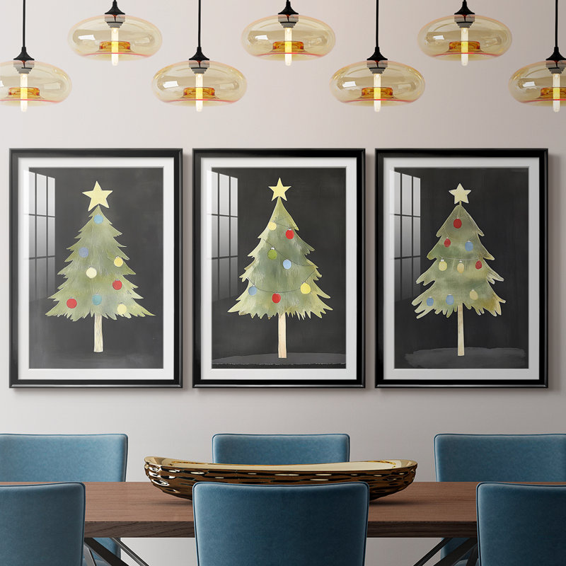 Christmas Holiday Art II - reproduction sur mesure encadrée de qualité supérieure - 3 pièces, Noir, H 21 po x l 30 po