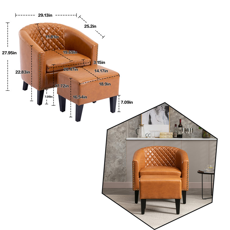 Fauteuil demi-tonneau avec repose-pieds de 29,13 po de largeur, Similicuir brun