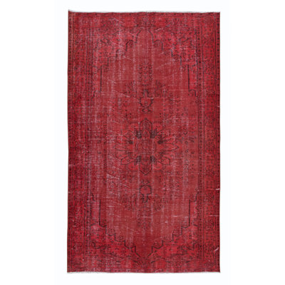 Tapis rouge en laine et en coton fabriqué à la main 5 x 8,3 pi