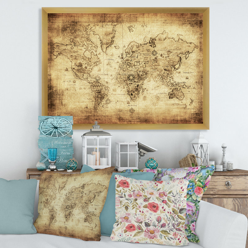 " Ancient Map Of The World IV ", 24" H x 32" W x 1" D, Gold