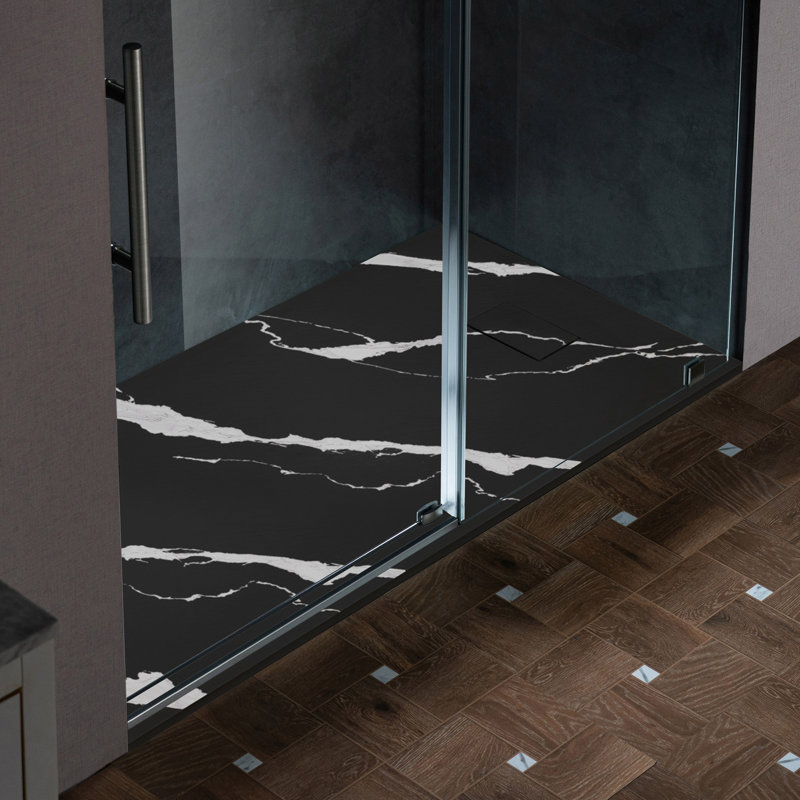 47.25" L X 35.4" W Solid Surface Low-Profile Shower Base: Non-Slip, Reversible Drain, Wheelchair-Friendly, Available in 4 Colors