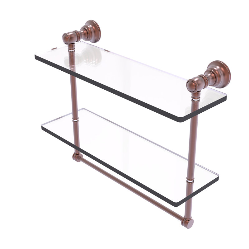 Freyja 2 Piece Glass Tiered Shelf with Towel Bar, 5.54" H x 16" W x 9.5" D, Antique Copper