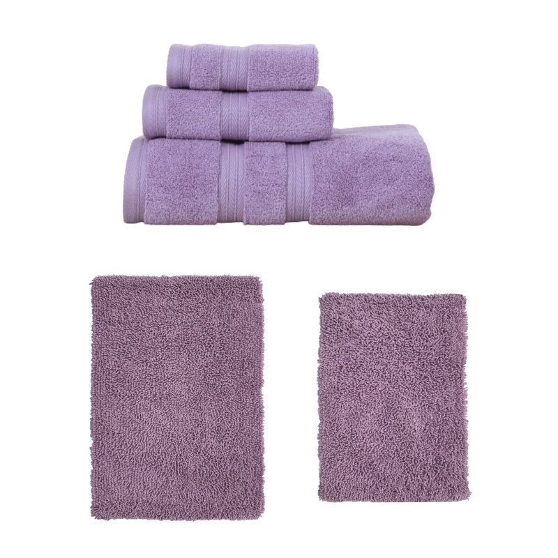 Bruno Collection 100% Soft Cotton 3 Pc Towel Set & 2 Pc Bath Rug Set, (Set of 5), Purple