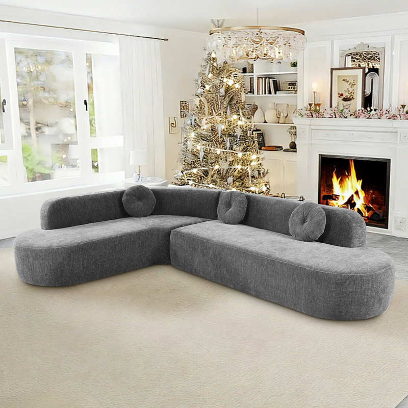 Grand canapé modulaire incurvé en chenille Boneless, Gris chenille