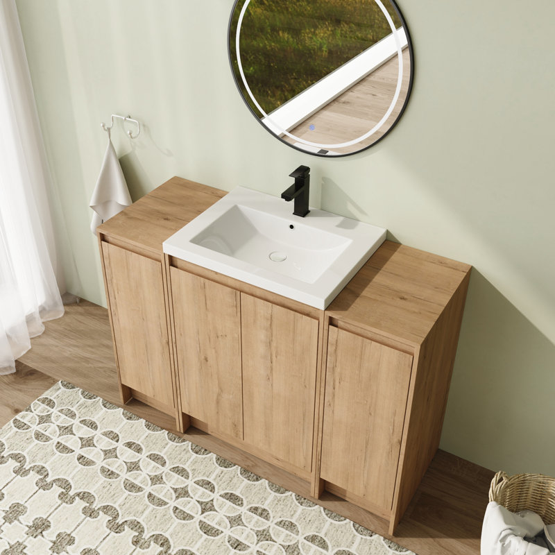 Meuble-lavabo simple autoportant 48 po avec plateau en résine et portes à fermeture en douceur 48 po