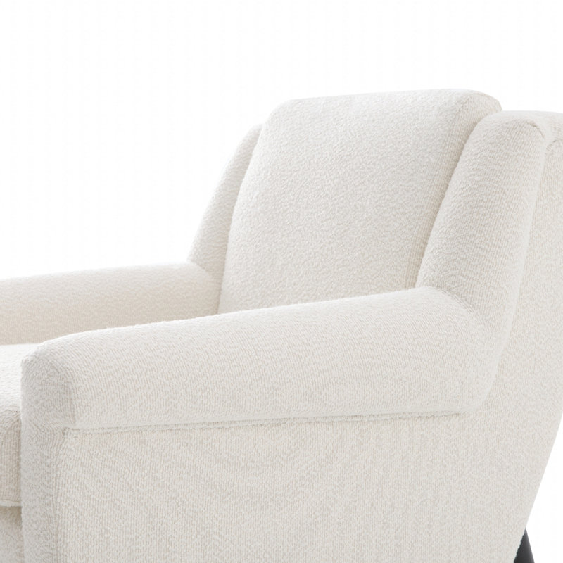 Mid-Century Modern Armchair with Solid Wood Legs, Beige Boucle