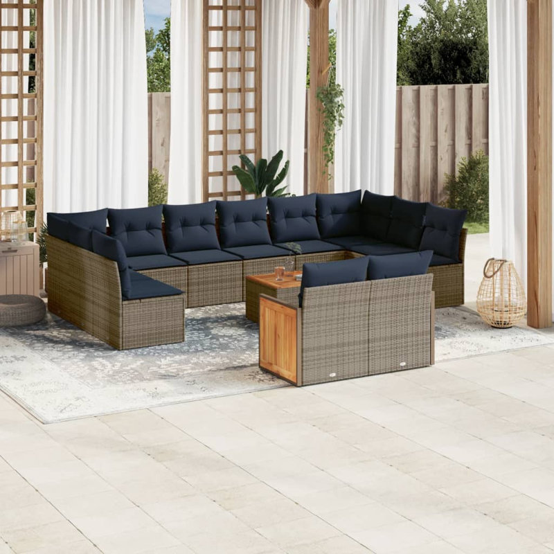  12 Piece Patio Sofa Set With Cushions Grey Poly Rattan