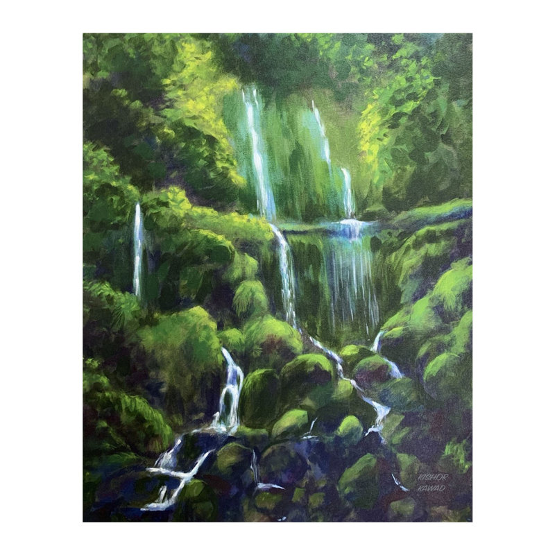 Chute d'eau dans la forêt | Acrylique sur toile | Par Kishore Kawad