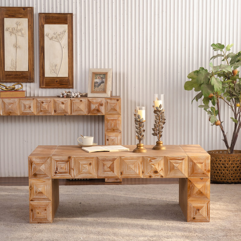 47.24" Rustic Geometric Relief Coffee Table