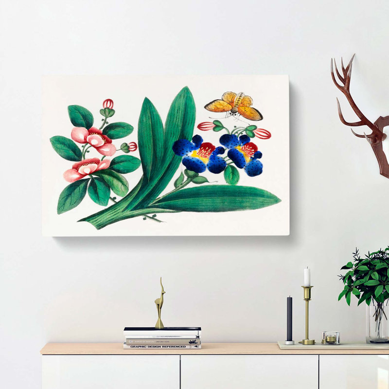 A Butterfly & Flowers - Wrapped Canvas, 40cm H x 60cm W x 3cm D