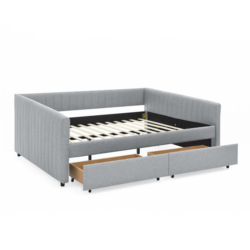 Queen Size Daybed With Two Drawers, Gray