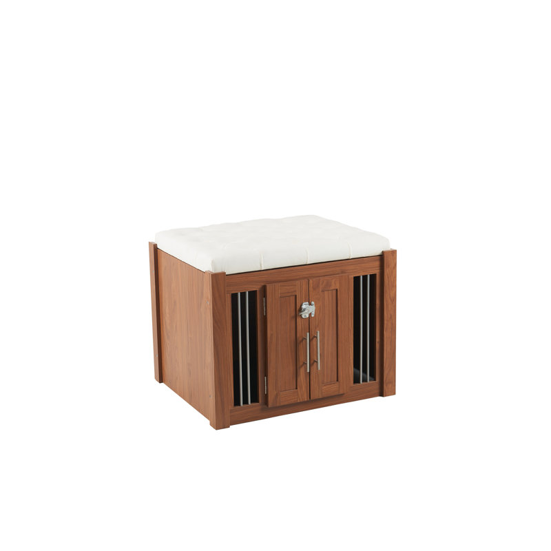 Table de chevet 2 en 1 avec rangement et cage pour chien, niche de luxe pour table d'appoint en bois, repose-pieds avec banc de bout et coussin amovible pour la chambre à coucher