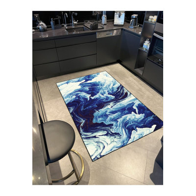 Machine Washable Ocean Patterned Blue Decorative Area Rug