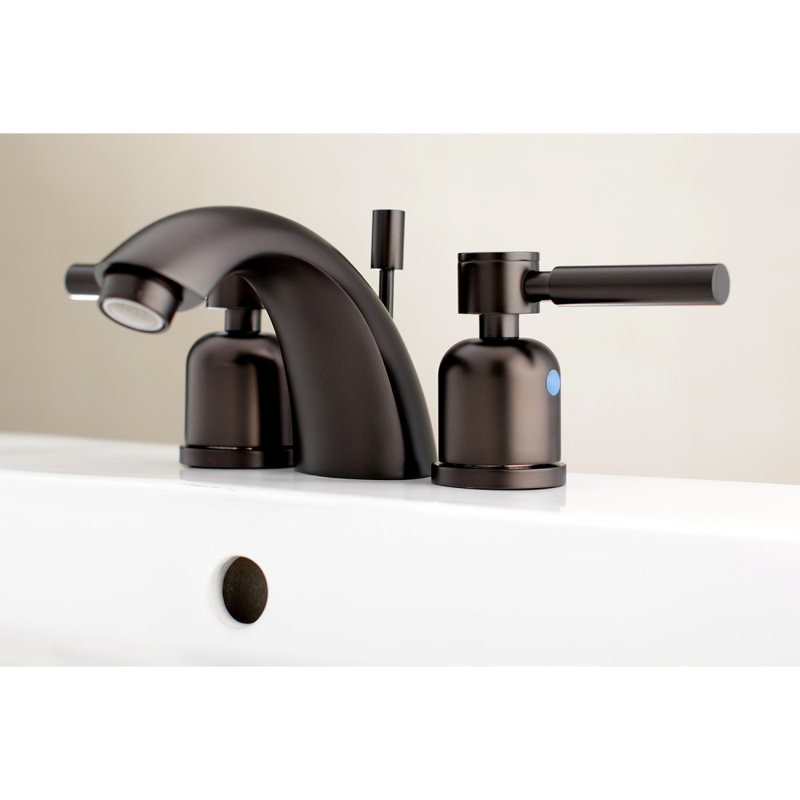 Kingston Brass Concord Two-Handle 3-Hole Deck Mount Mini-Widespread Bathroom Faucet with Plastic Pop-Up, Oil Rubbed Bronze