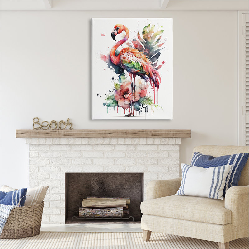 «Ba-031», impression de flamant rose moderne sur toile par LSR Design Studio, H 48 po x l 36 po x P 1,5 po