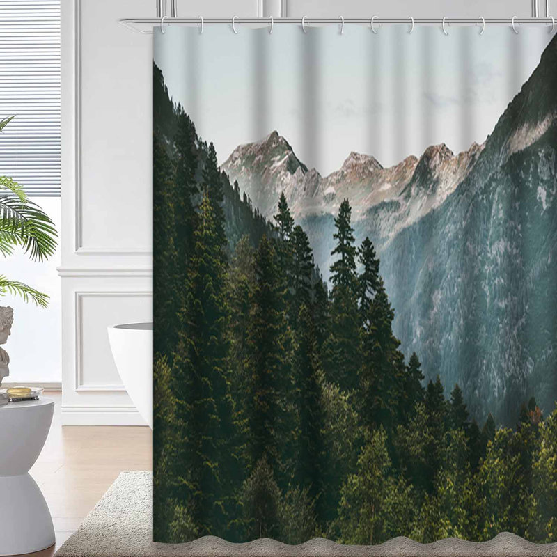Forest Mountains Landscape Travel Serene Shower Curtain with 12 Hooks, L 72 po x l 72 po