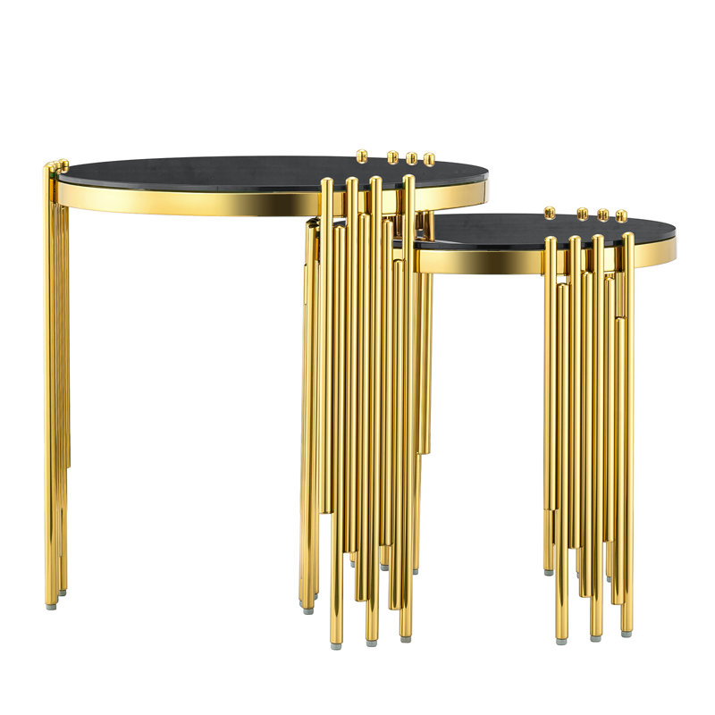 Cleus Glass Top Nesting Tables, Black, Gold