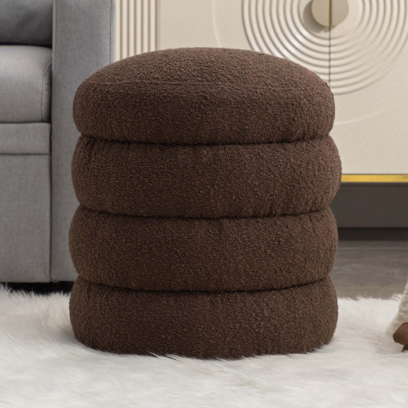 Hasset Round Footstool Ottoman, Soft  Round Ottoman, Footrest Stool, Brown Boucle